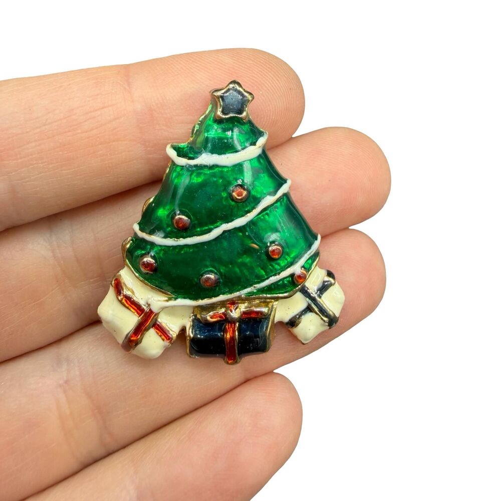 Vintage Enamel Christmas Tree Brooch Christmas Jewelry